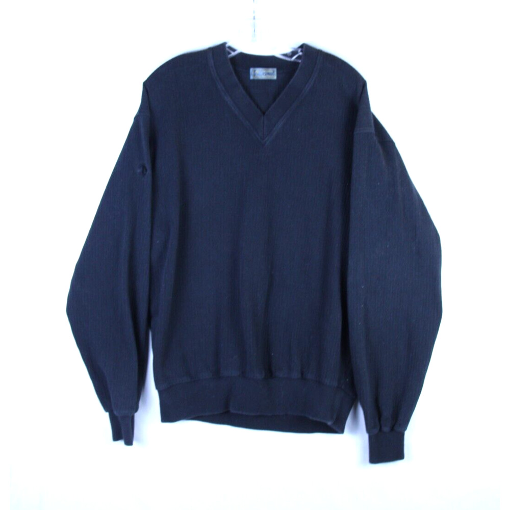 Vtg DESCENTE Sweater Mens Large International Collection Black V-Neck Golf